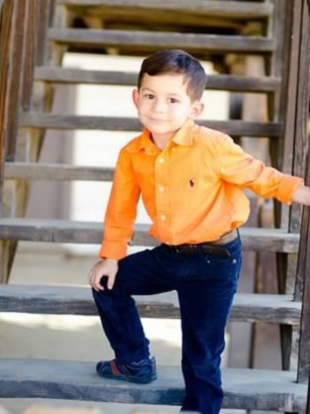 Ralph Lauren Bright Orange Button-Down Shirt with Navy Pony
